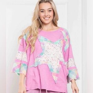 Pink Star Patchwork Women's Top